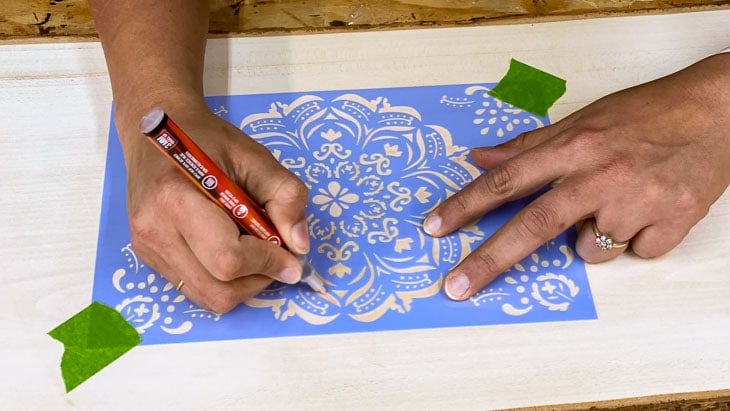 Stenciling mandala using a Scorch marker