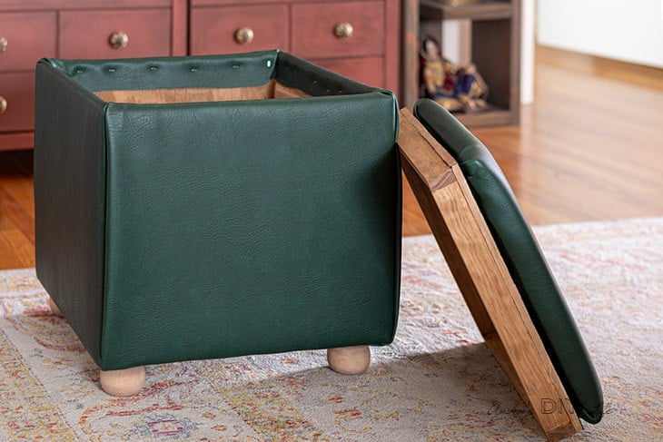 DIY Storage ottoman cube open with a tray top