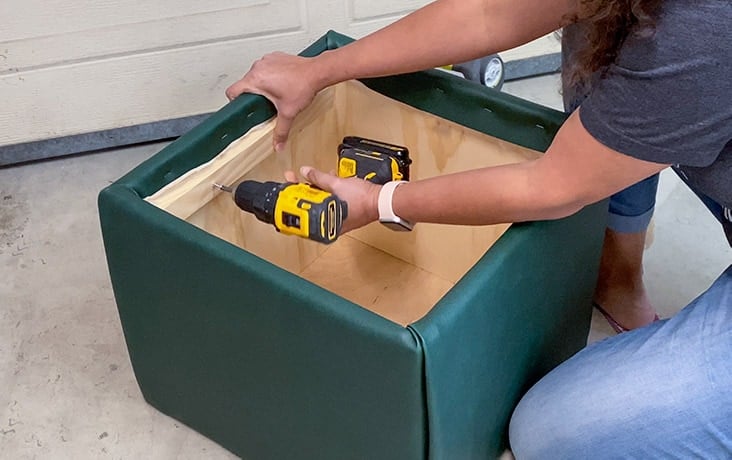 Adding supports for the DIY storage ottoman