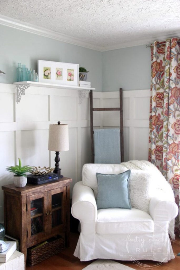 three quarter wall of board and batten in living room