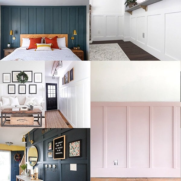 collage of DIY board and batten wall ideas for your home