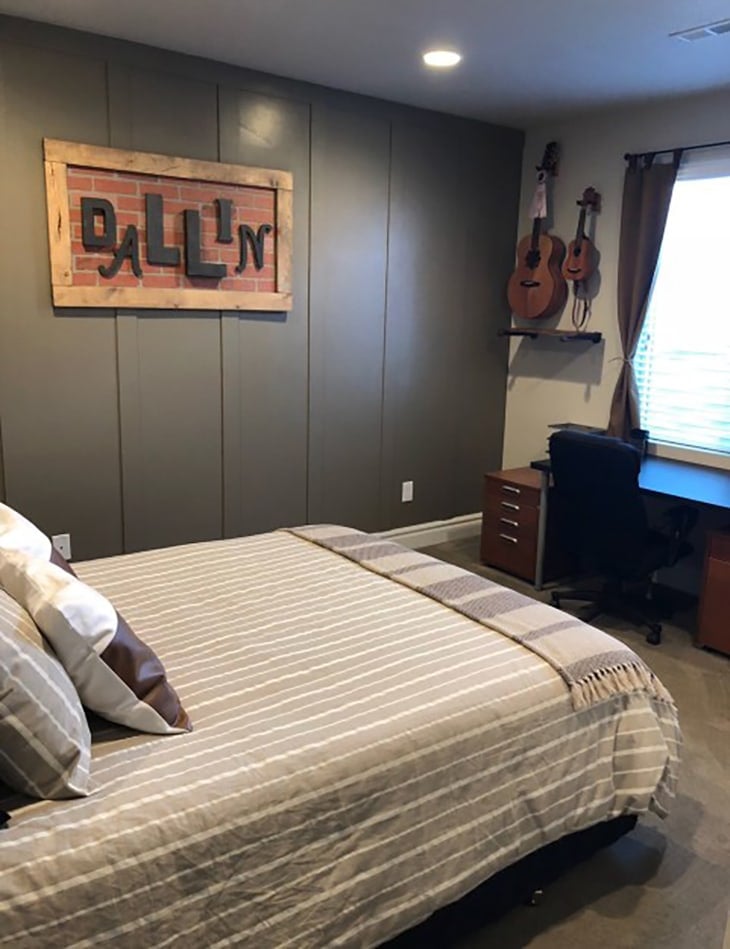 dark board and batten wall in teen room