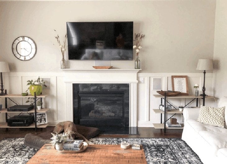 board and batten around fireplace