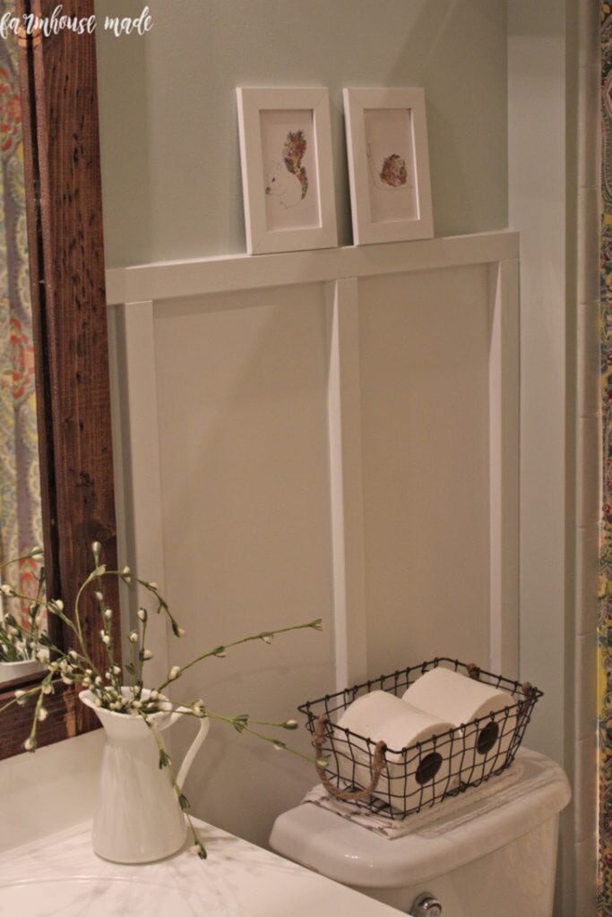 board and batten half wall in a kids bathroom