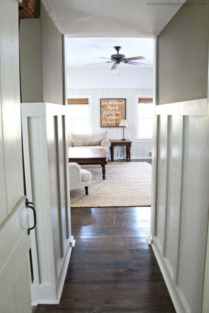 hallway lined with board and batten