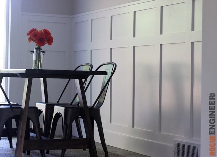 modern board and batten wall in a dining room