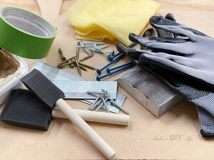workshop essentials gathered together on a workbench