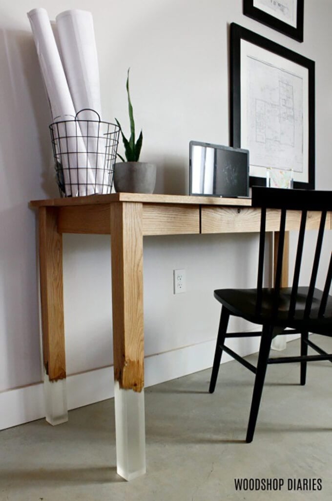 Epoxy leg desk with hidden drawer