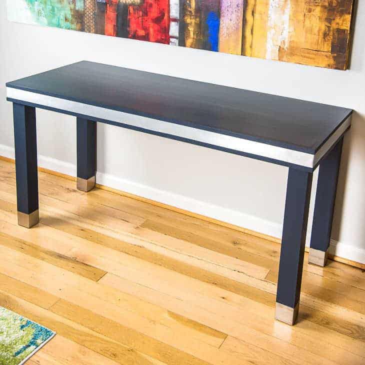 Simple painted DIY wood desk with metal accents