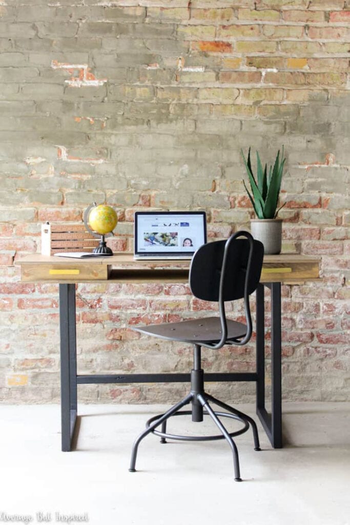 DIY modern desk made from plywood with 2 hidden storage spaces