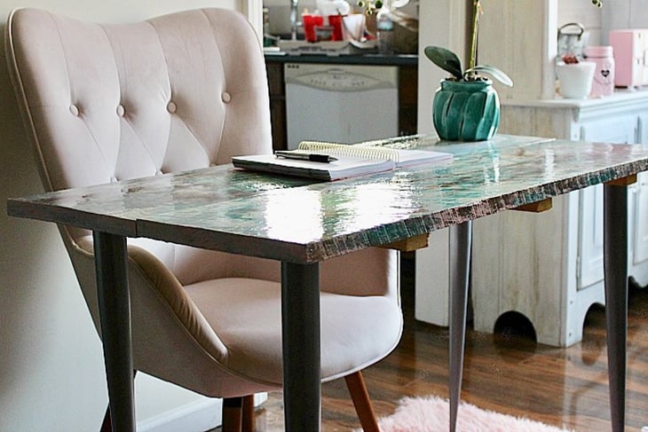 DIY desk using pre-made legs and resin top