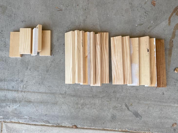 scrap wood pieces cut up for DIY step stool