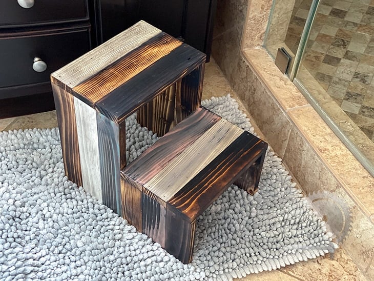 top view of the DIY wooden step stool