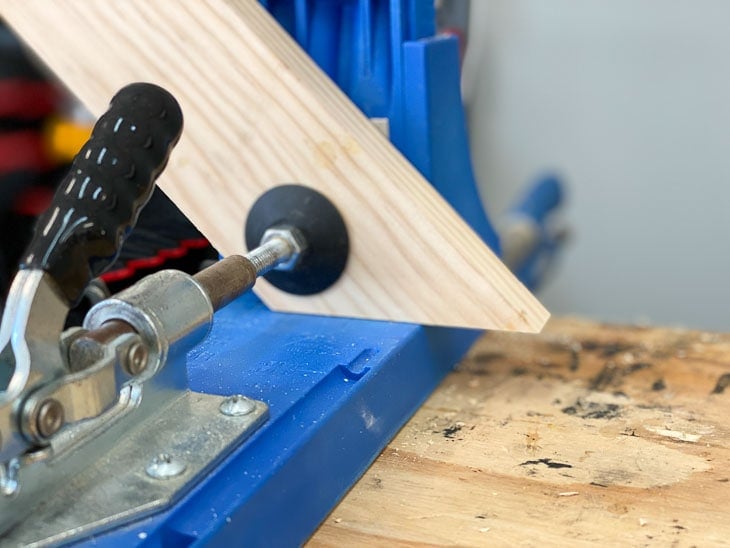 Mitered board on kreg Jig with all holes covered