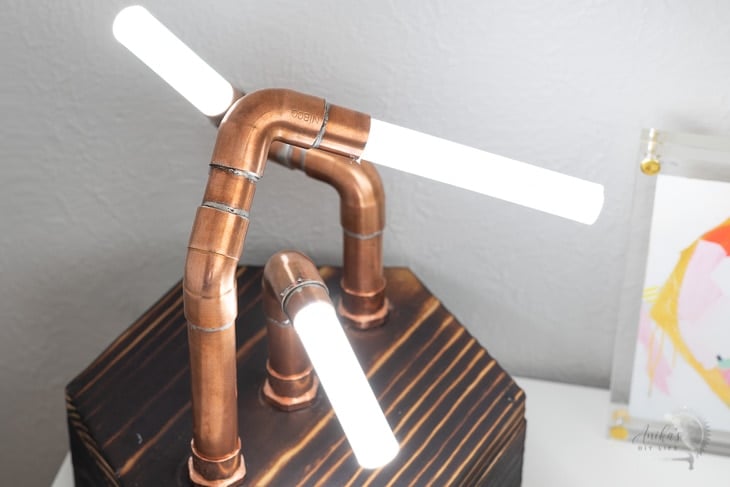 close up LED copper pipe lamp