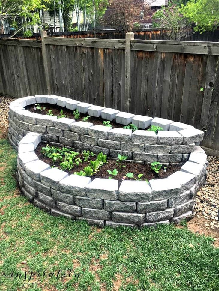 small space garden made from concrete pavers