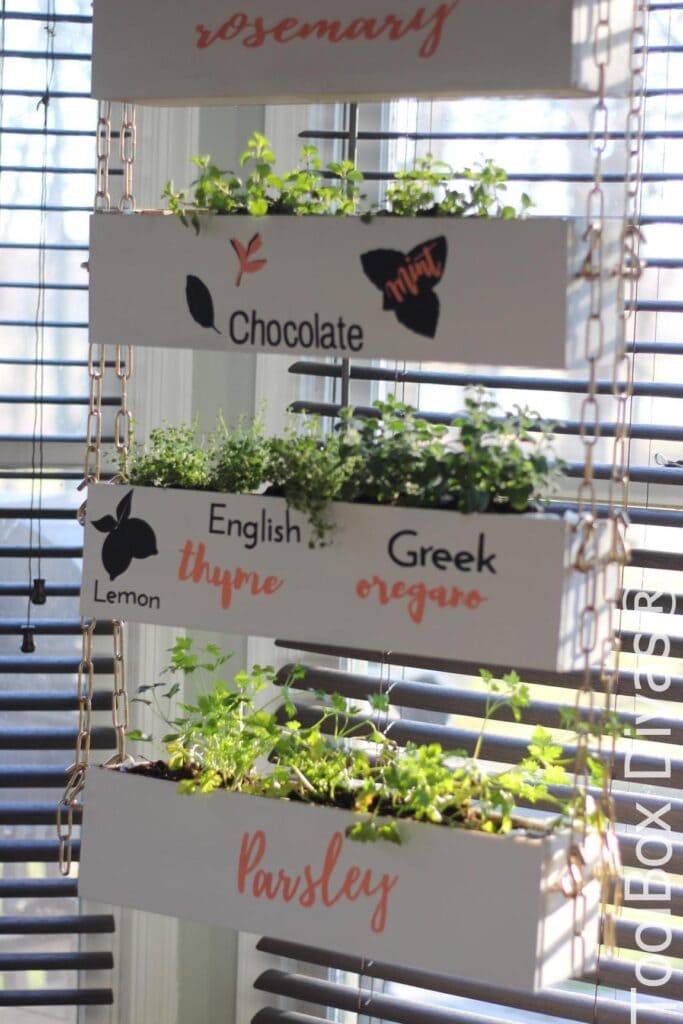 four section vertical garden hanging from chains