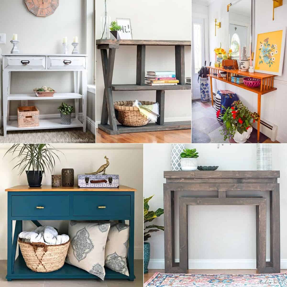 image collage of five diy console tables
