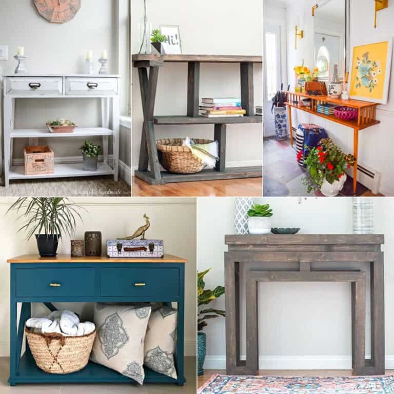 image collage of five diy console tables
