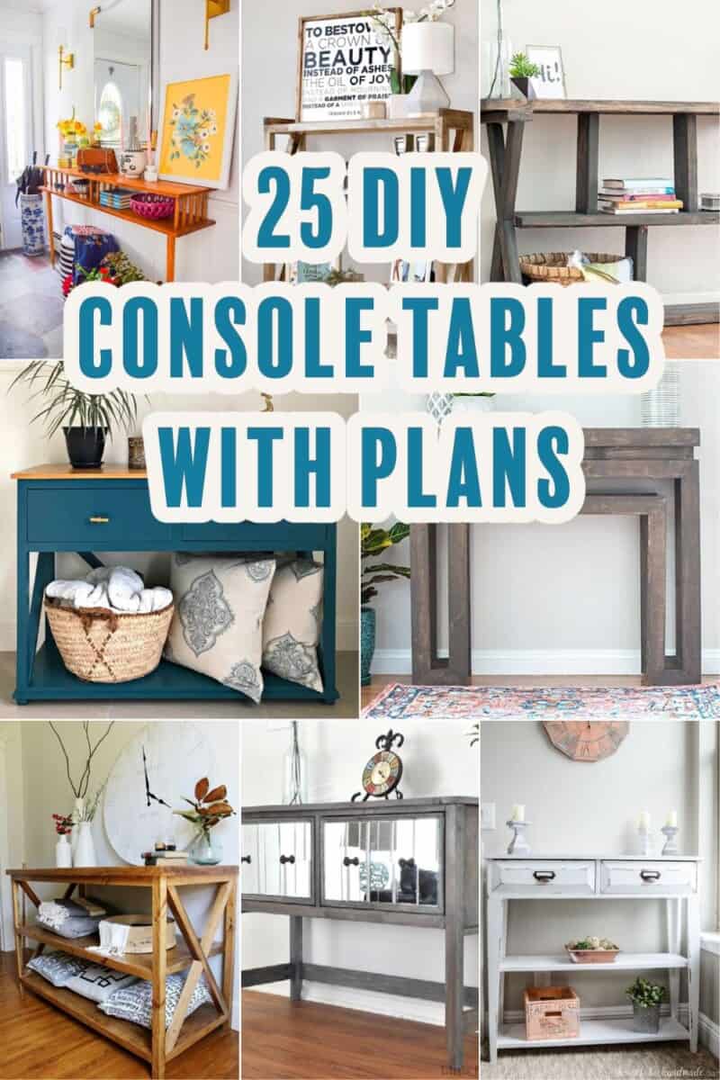 image collage of eight diy console tables with text overlay