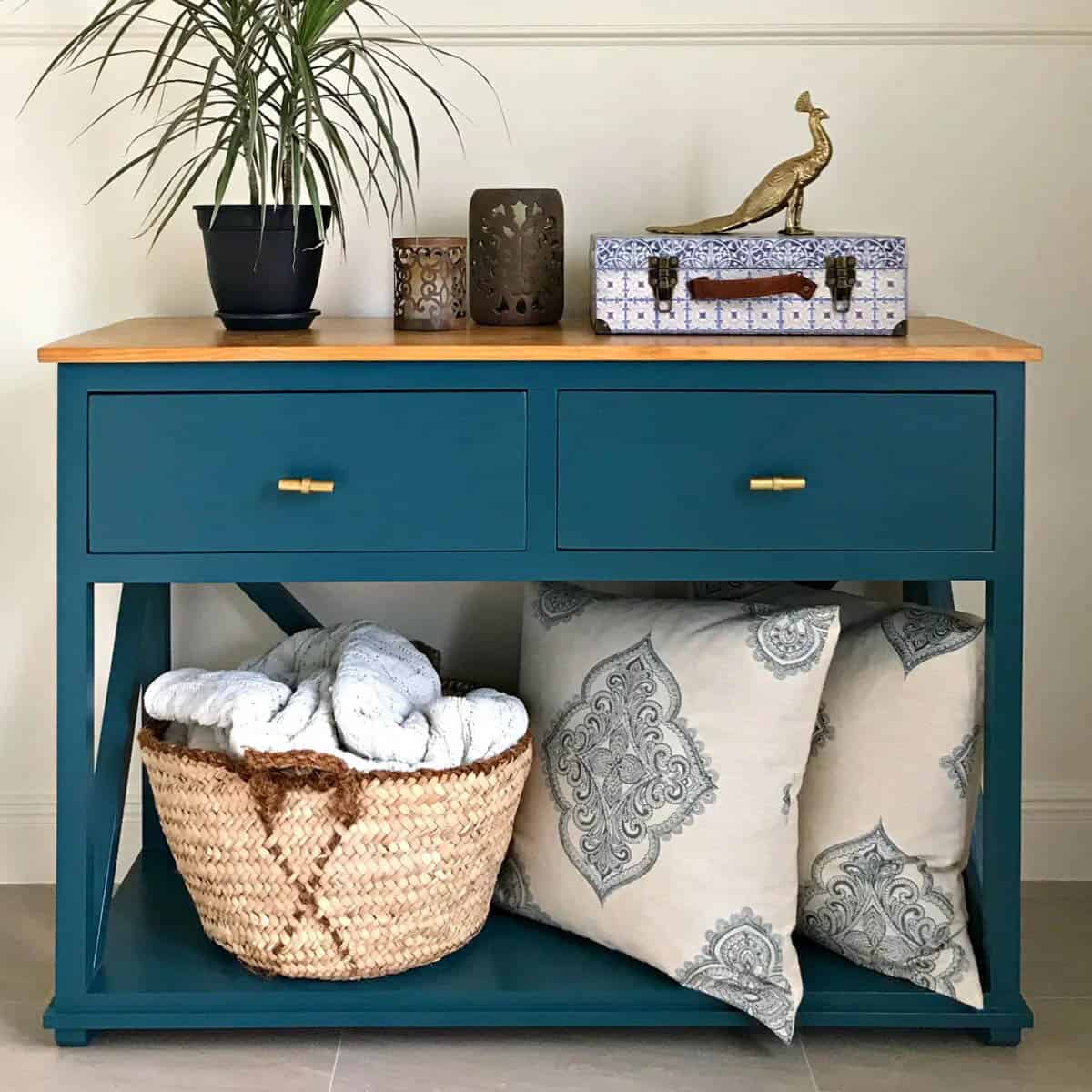 console table with two drawers and a bottom shelf