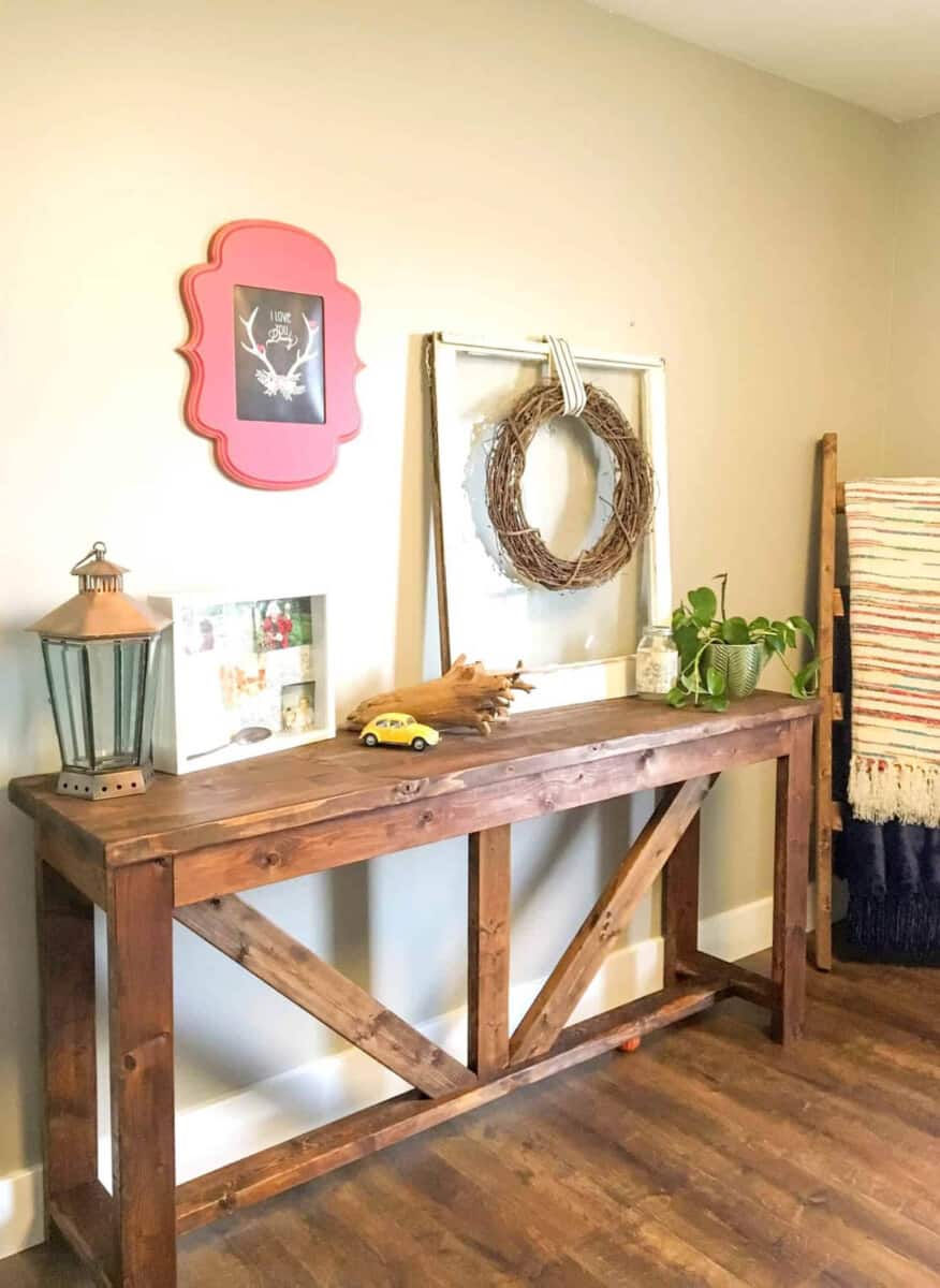 DIY rustic console table made using 2x4s