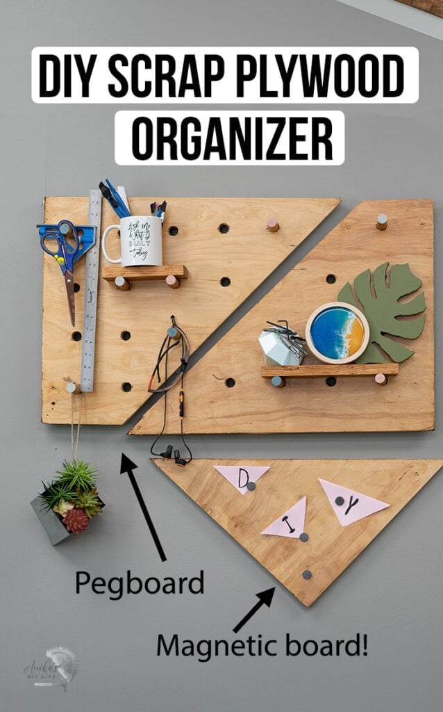 DIY plywood pegboard and magnetic board on wall in workshop