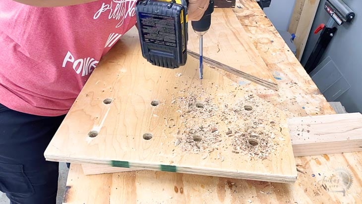 Making holes for DIY plywood pegboard