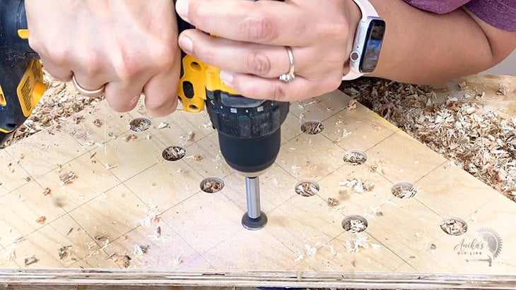 Making holes in plywood to make a magnetic board