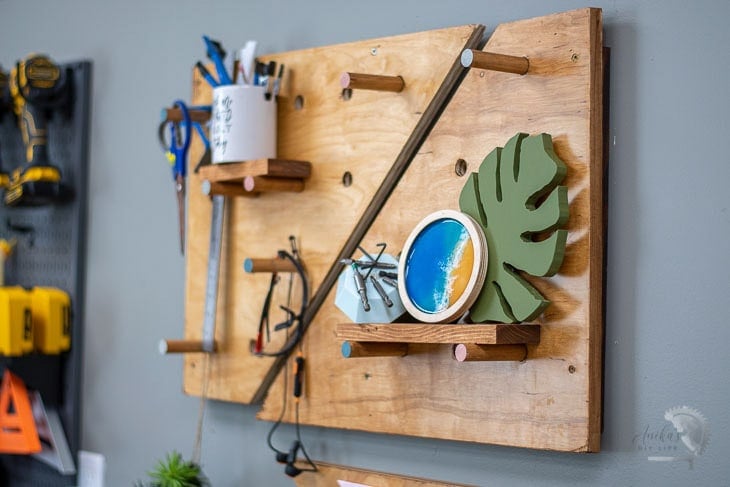 Close up of the plywood pegvboard