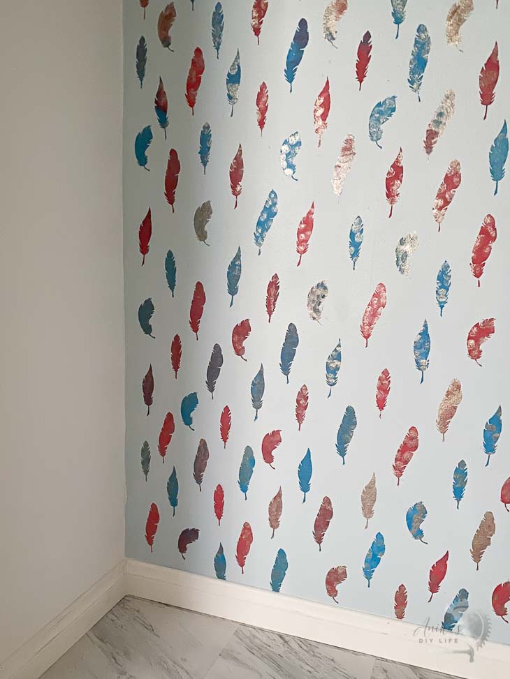 closer look at the stenciled wall.