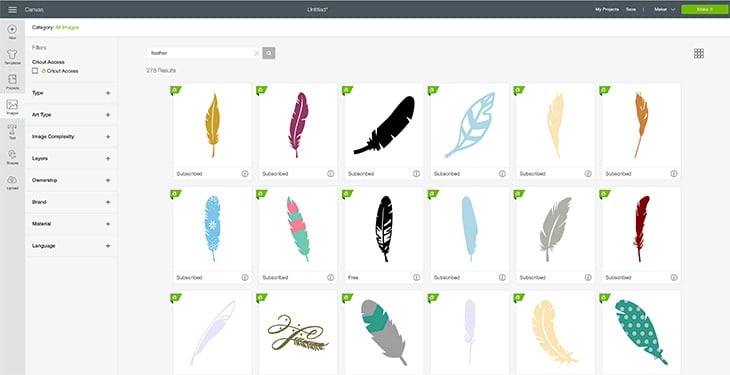 making a feather stencil in the Cricut Design Space