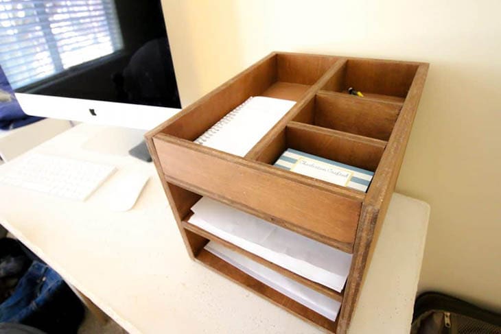 wooden paper tray and supply organizer