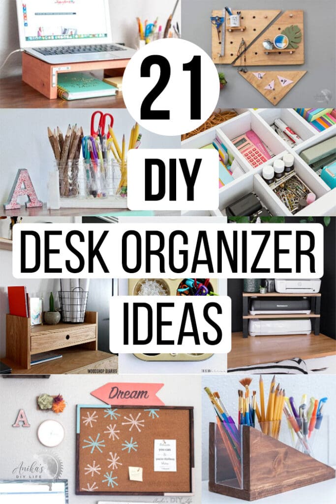 collage of DIY desk organization ideas with text overlay