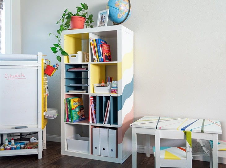 Ikea Kallax shelf hack for using as a school organizer