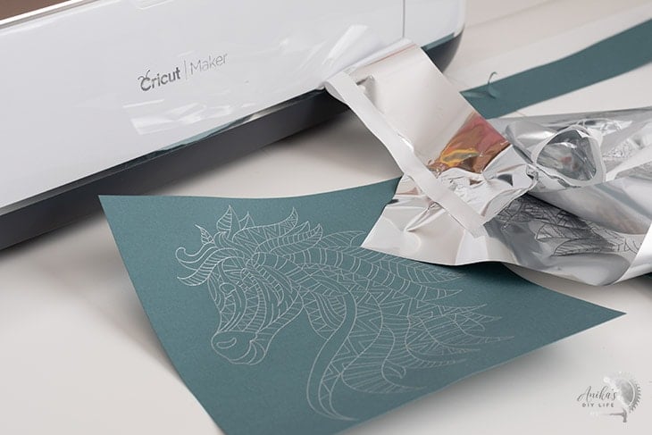 Foil Mandala horse on teal cardstock
