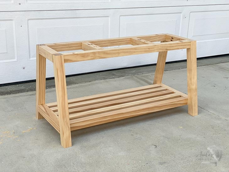 Complete bench frame in garage.