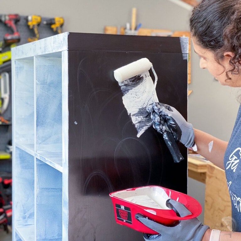 The complete step by step guide with a full video tutorial on how to paint Ikea laminate furniture with NO sanding for a long-lasting finish.