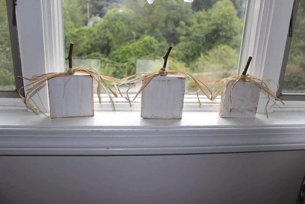 white painted scrapwood square shaped pumpkins