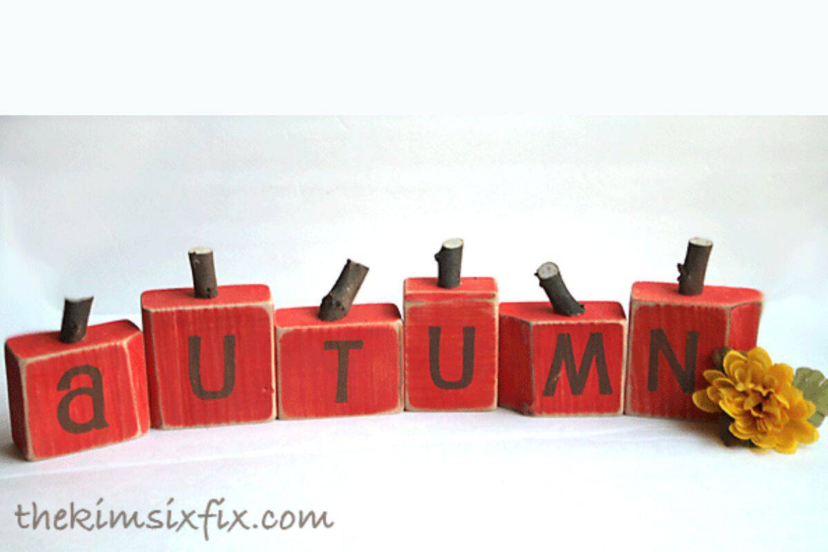 wood block pumpkins spelling autumn