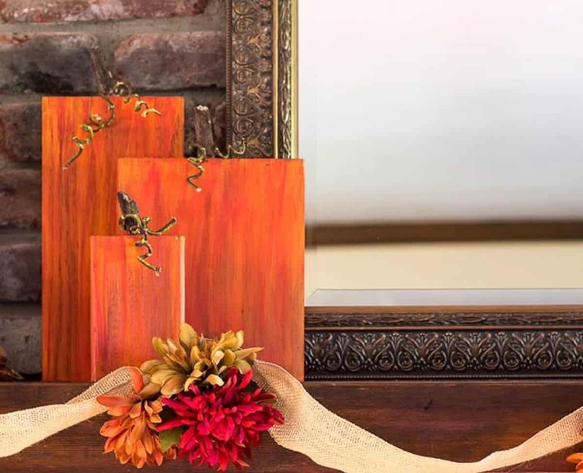 Wood pumpkins painted orange