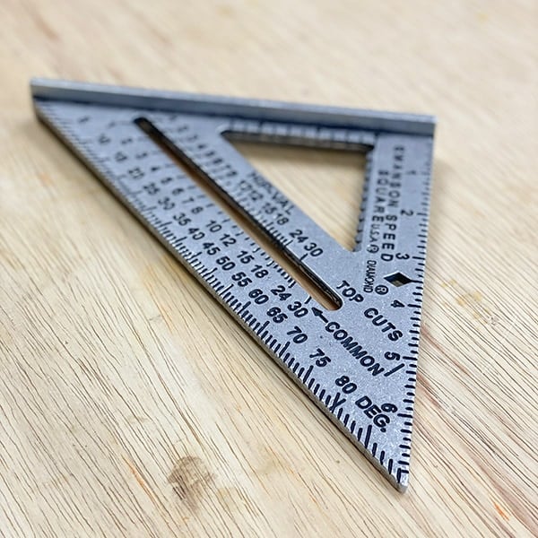 Speed square on a workbench