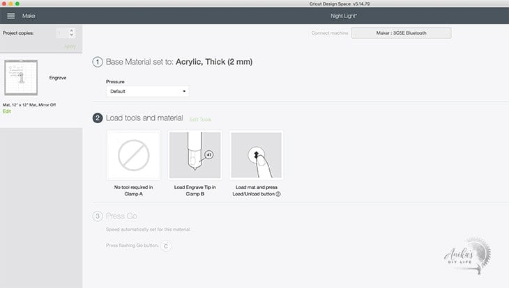 screenshot of how to set up acrylic engraving
