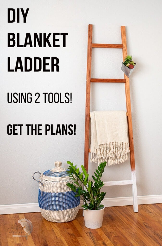 wooden DIY blanket ladder against wall