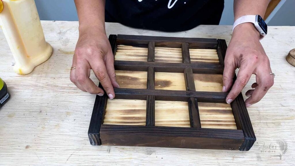 making the grid for the DIY wooden Tic-Tac-Toe game