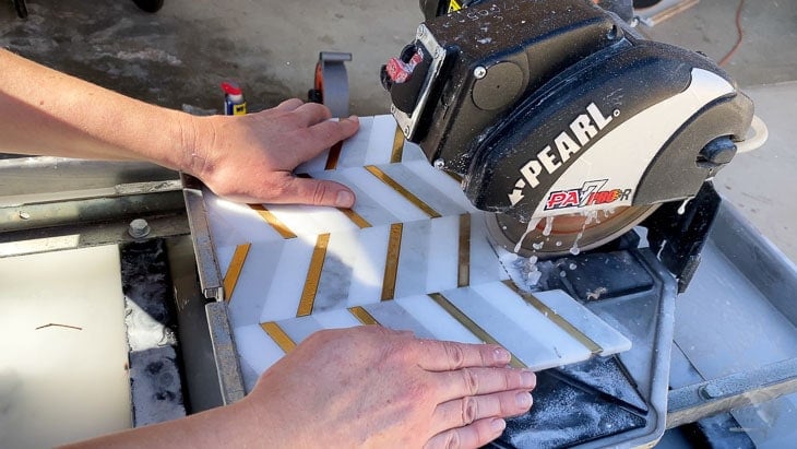 cutting mosaic tile on the wet saw