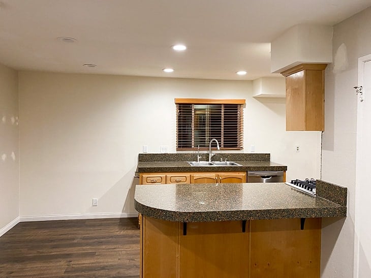 Kitchen remodel progress with window closed