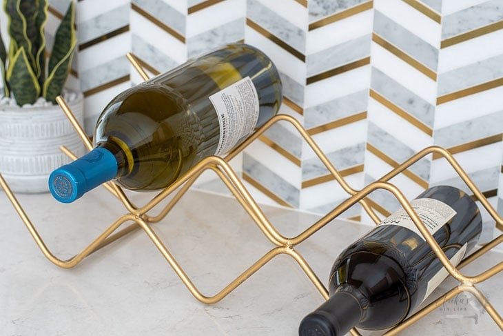 close up DIY metal wine rack