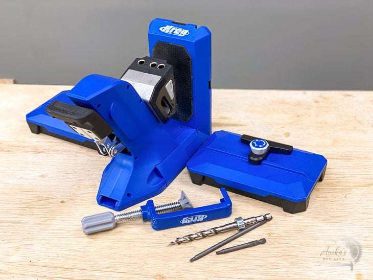 Kreg 720 with all the PRO package accessories on a workbench