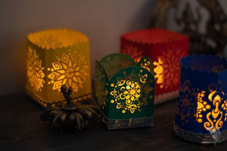 Indian inspired paper lamps with electric candles